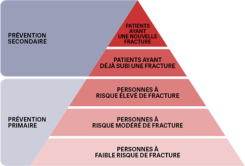 graphique en pyramide comportant cinq sections ascendantes; couleur rouge pâle à la base allant vers le rouge foncé au sommet